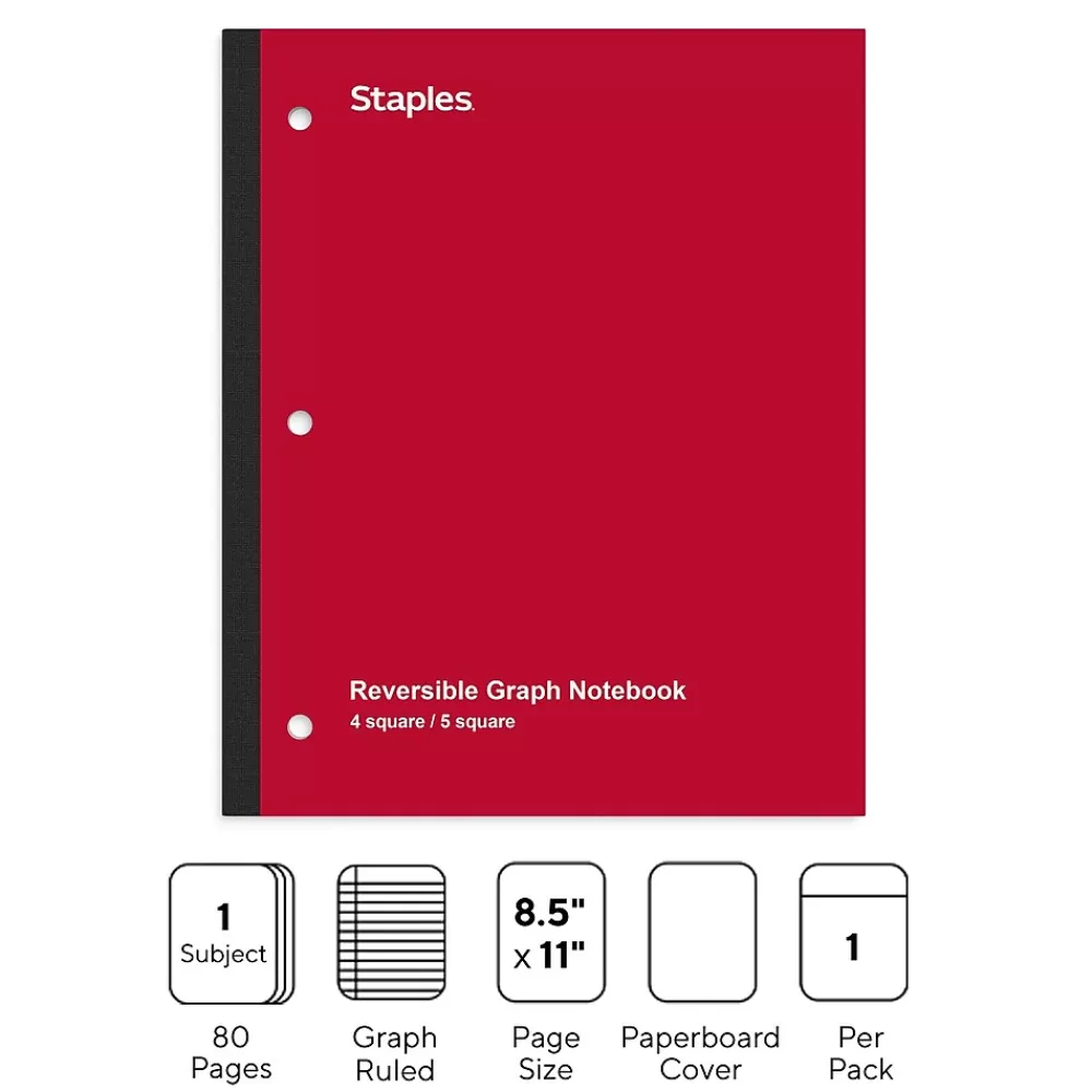 Staples Subject Notebooks<® Combo 1-Subject Subject Notebooks, 8.5" x 11", Specialty Ruled, 100 Sheets, Assorted (06497)