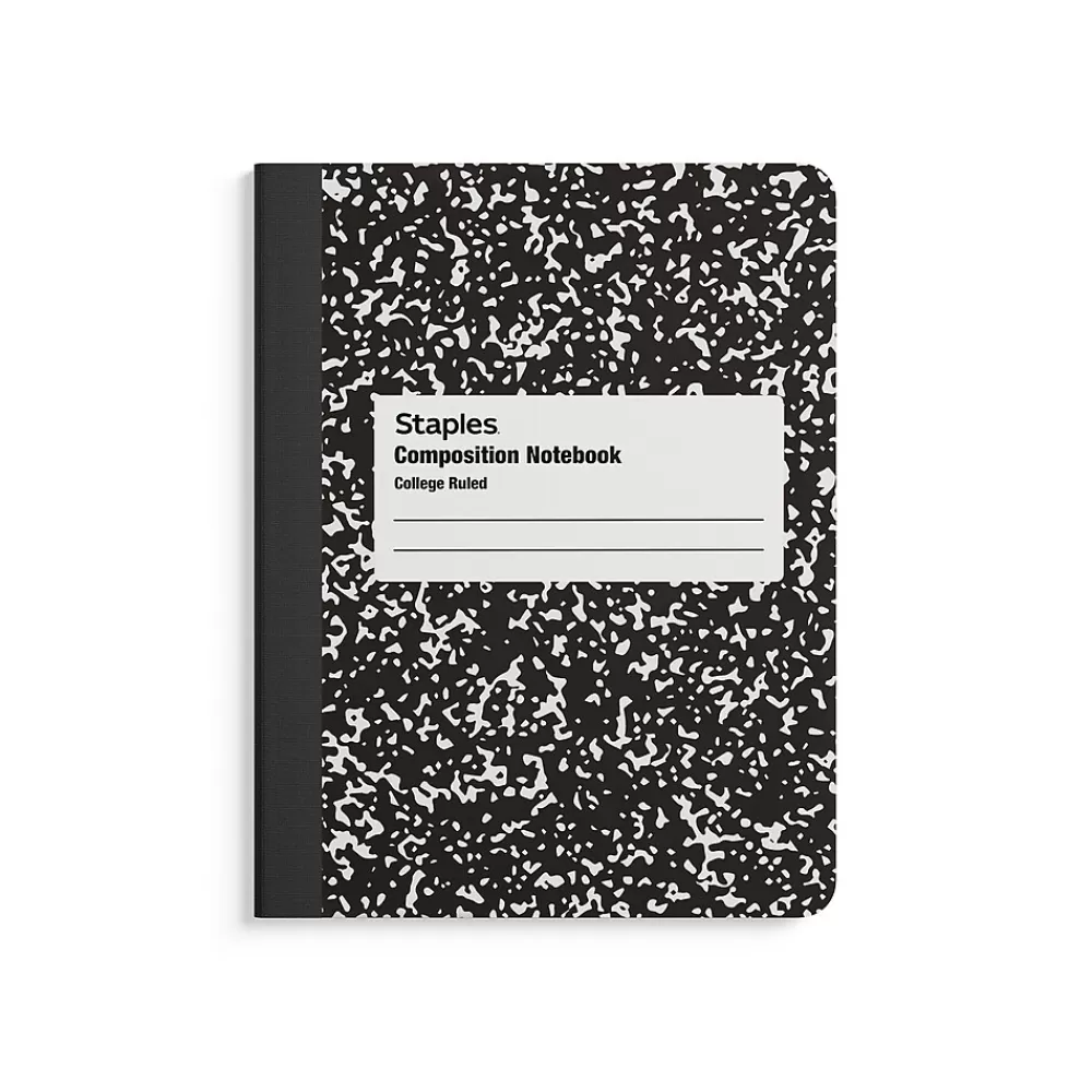 Staples Composition Notebooks<Composition Notebook, 7.5" x 9.75", College Ruled, 100 Sheets, Black/White, 48/Carton (40451CT)