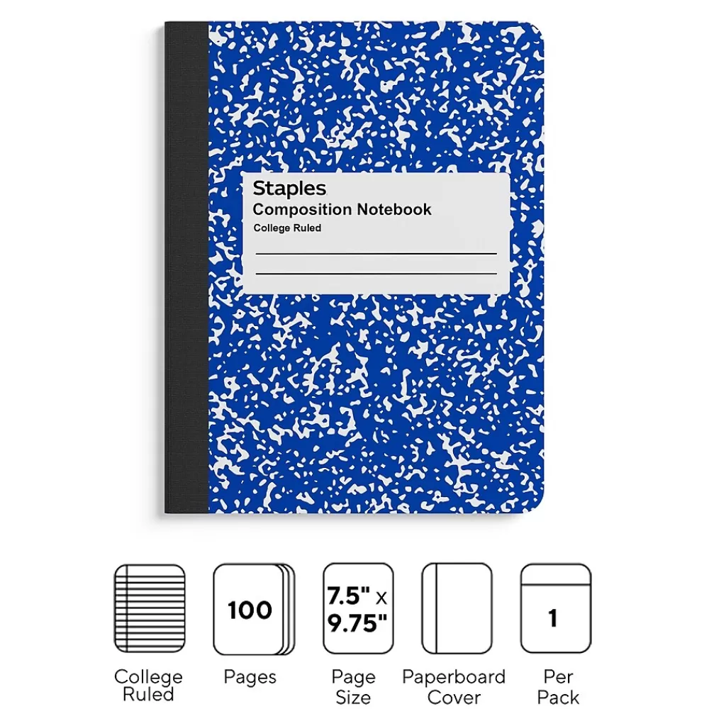 Staples Composition Notebooks<® Composition Notebook, 7.5" x 9.75", College Ruled, 100 Sheets, (ST55067)