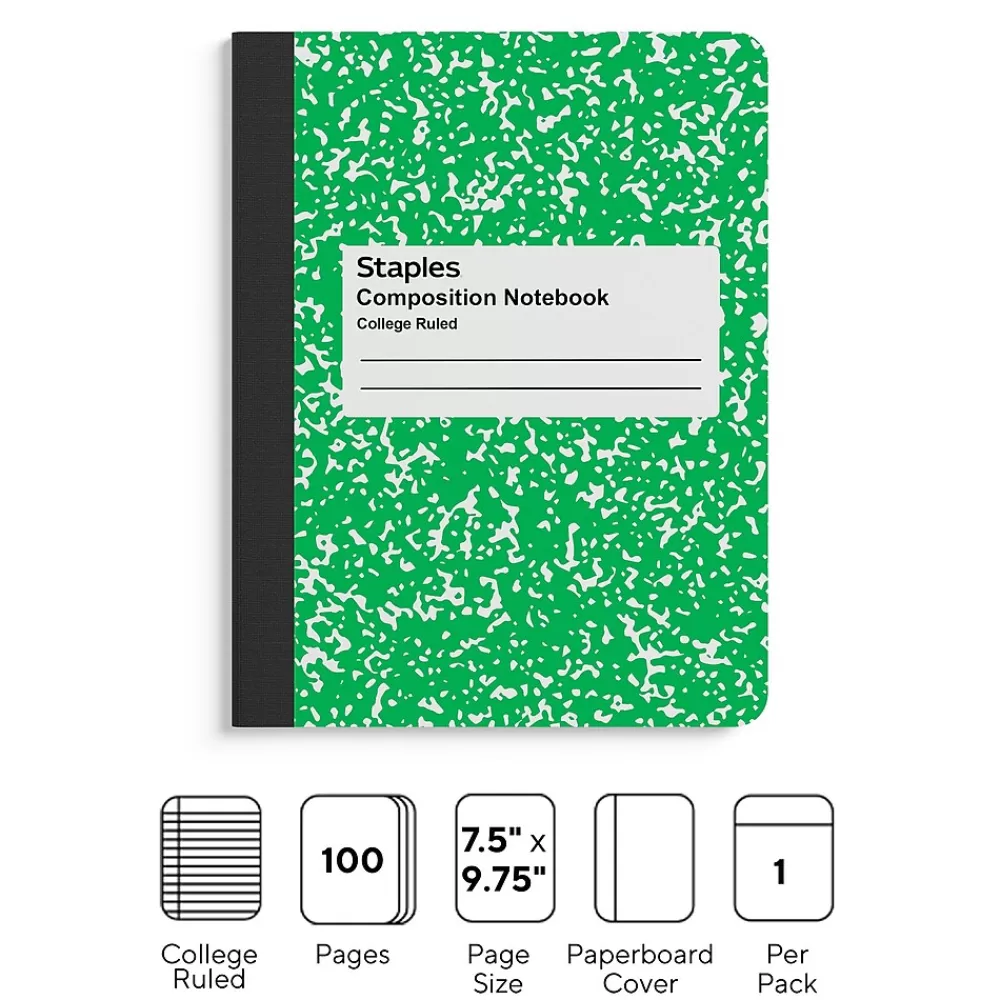 Staples Composition Notebooks<® Composition Notebook, 7.5" x 9.75", College Ruled, 100 Sheets, (ST55066)