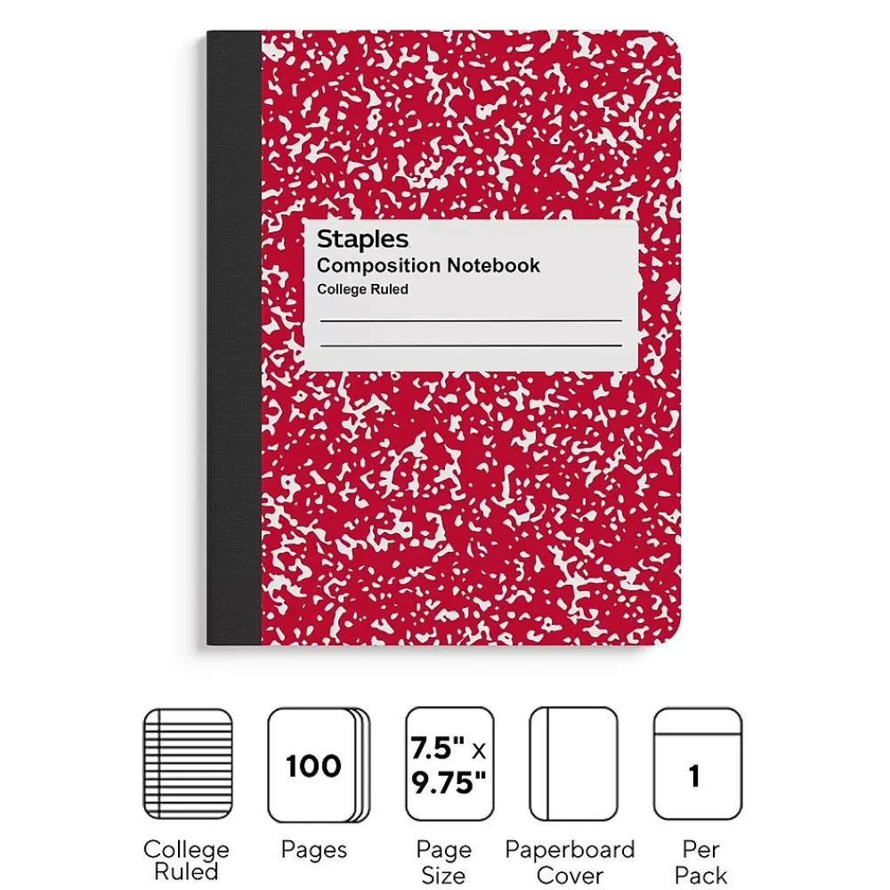 Staples Notebooks<® Composition Notebook, 7.5" x 9.75", College Ruled, 100 Sheets, (ST55065)