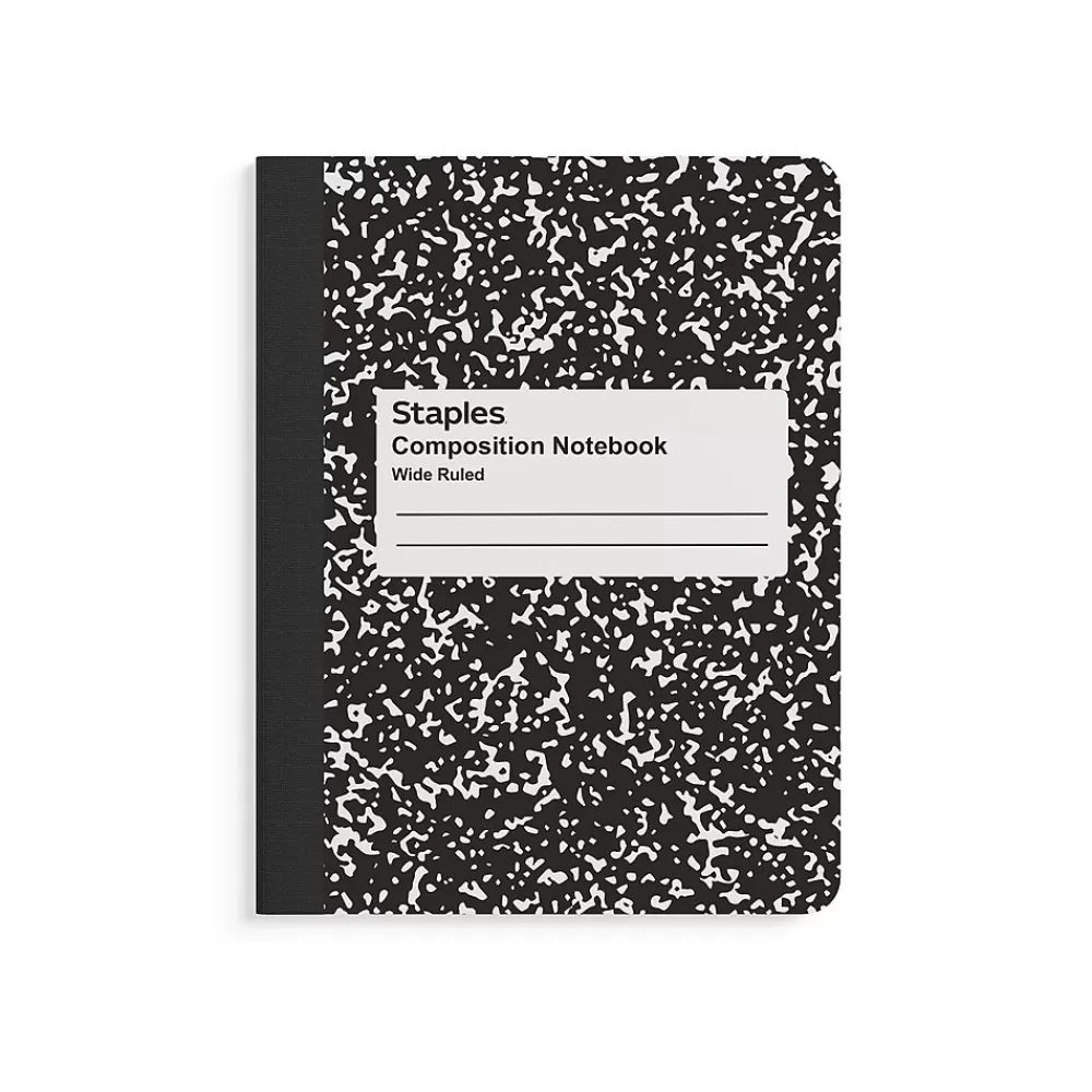 Staples Composition Notebooks<® Composition Notebook, 9.75" x 7.5", Wide Ruled, 80 Sheets, Assorted Colors, 48/Carton (20702CT)