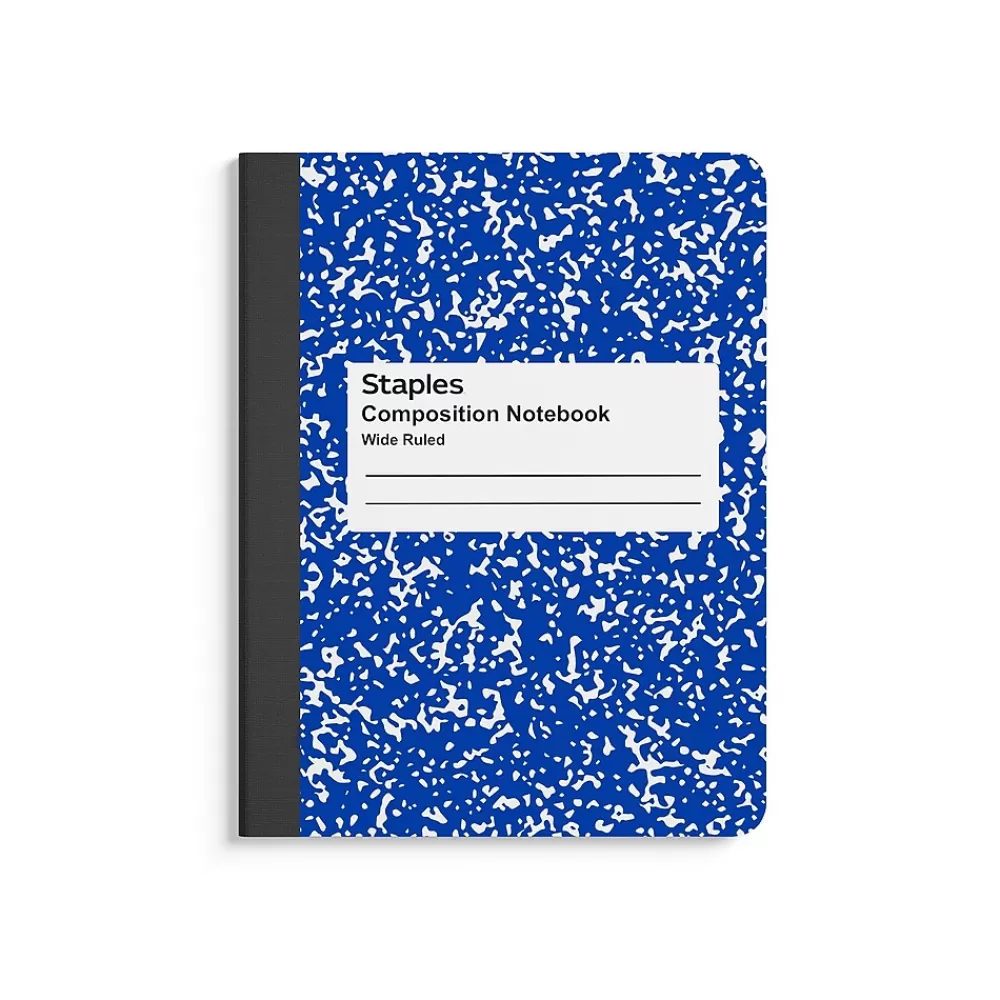 Staples Composition Notebooks<® Composition Notebook, 9.75" x 7.5", Wide Ruled, 80 Sheets, Assorted Colors, 48/Carton (20702CT)