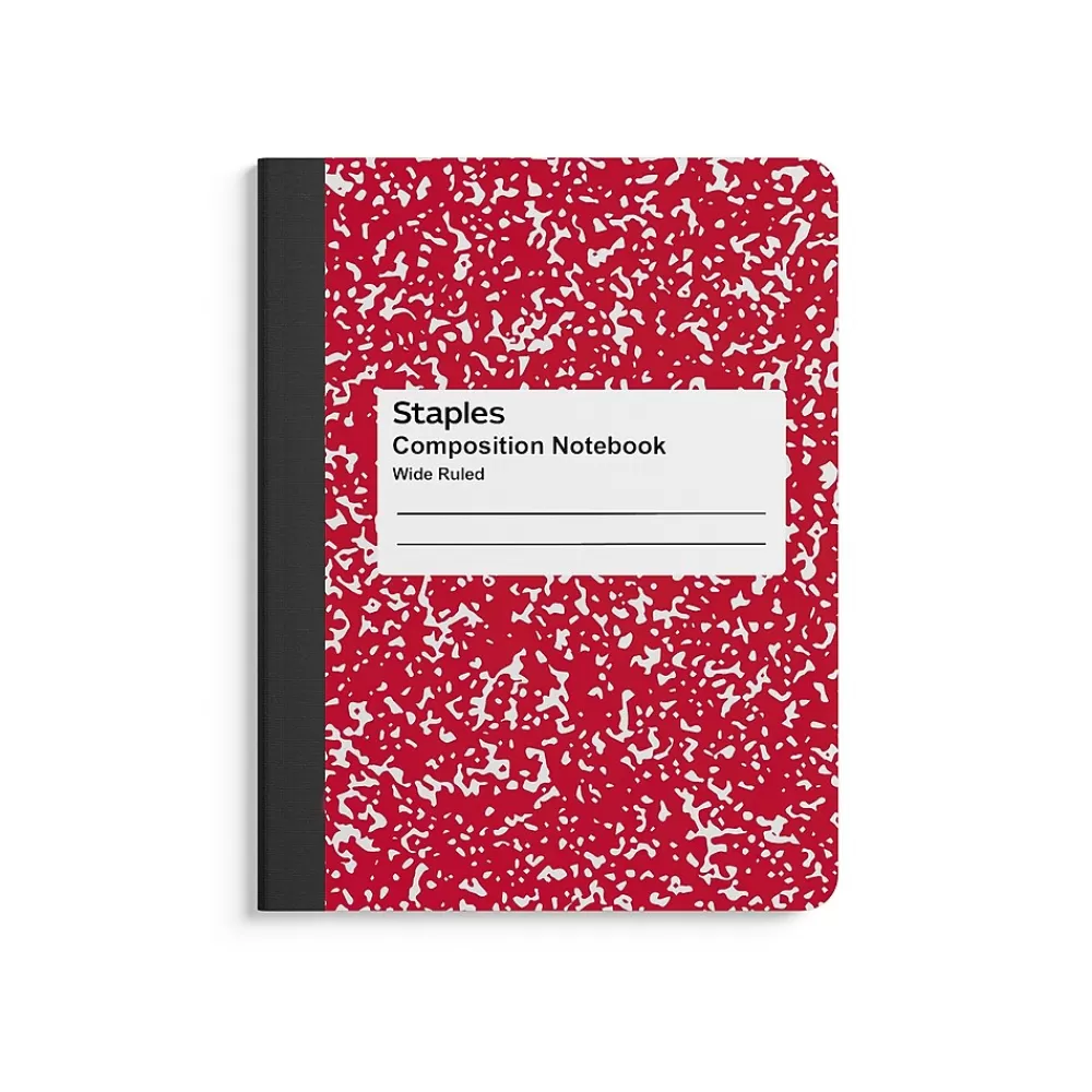 Staples Composition Notebooks<® Composition Notebook, 9.75" x 7.5", Wide Ruled, 80 Sheets, Assorted Colors, 48/Carton (20702CT)