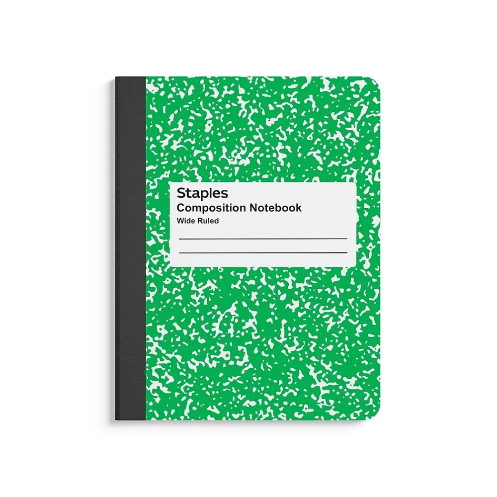 Staples Composition Notebooks<® Composition Notebook, 7.5" x 9.75", Wide Ruled, 100 Sheets, Green (ST55074)