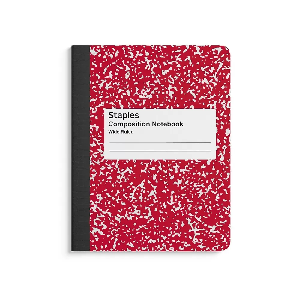 Staples Composition Notebooks<® Composition Notebook, 7.5" x 9.75", Wide Ruled, 100 Sheets, Red (ST55075)