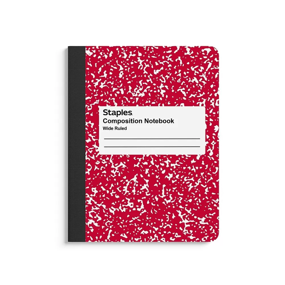 Staples Composition Notebooks<® Composition Notebooks, 7.5" x 9.75", Wide Ruled, 100 Sheets, , 4/Pack (ST58368)