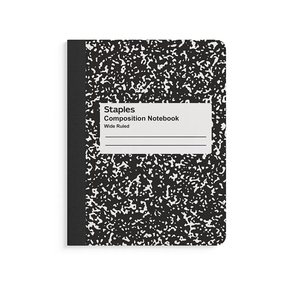 Staples Composition Notebooks<® Composition Notebooks, 7.5" x 9.75", Wide Ruled, 100 Sheets, /White Marble, 4/Pack (ST58369)
