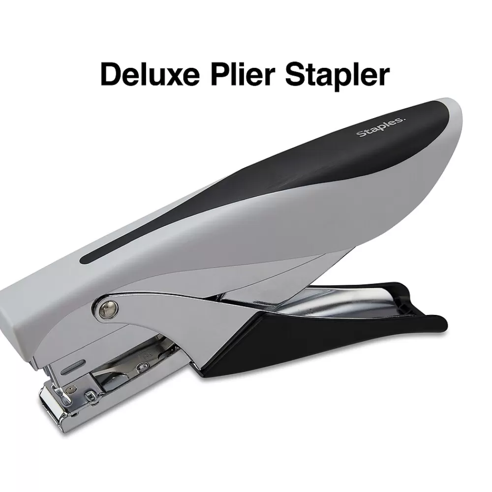 Staples Staplers<Deluxe Plier Stapler, 20 Sheet Capacity, Black/Gray (24546/17584)