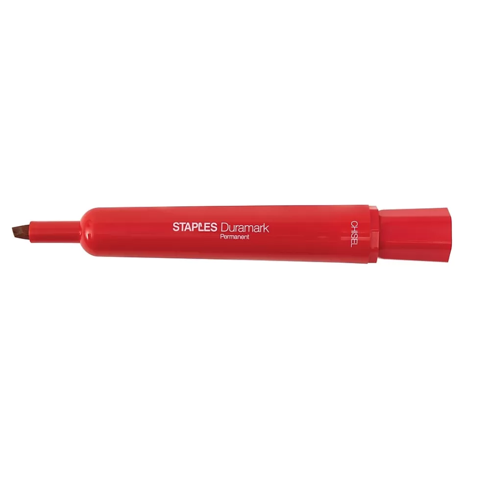 Staples Markers<DuraMark Permanent Markers, Medium Point, Red, 12/Pack (18892)