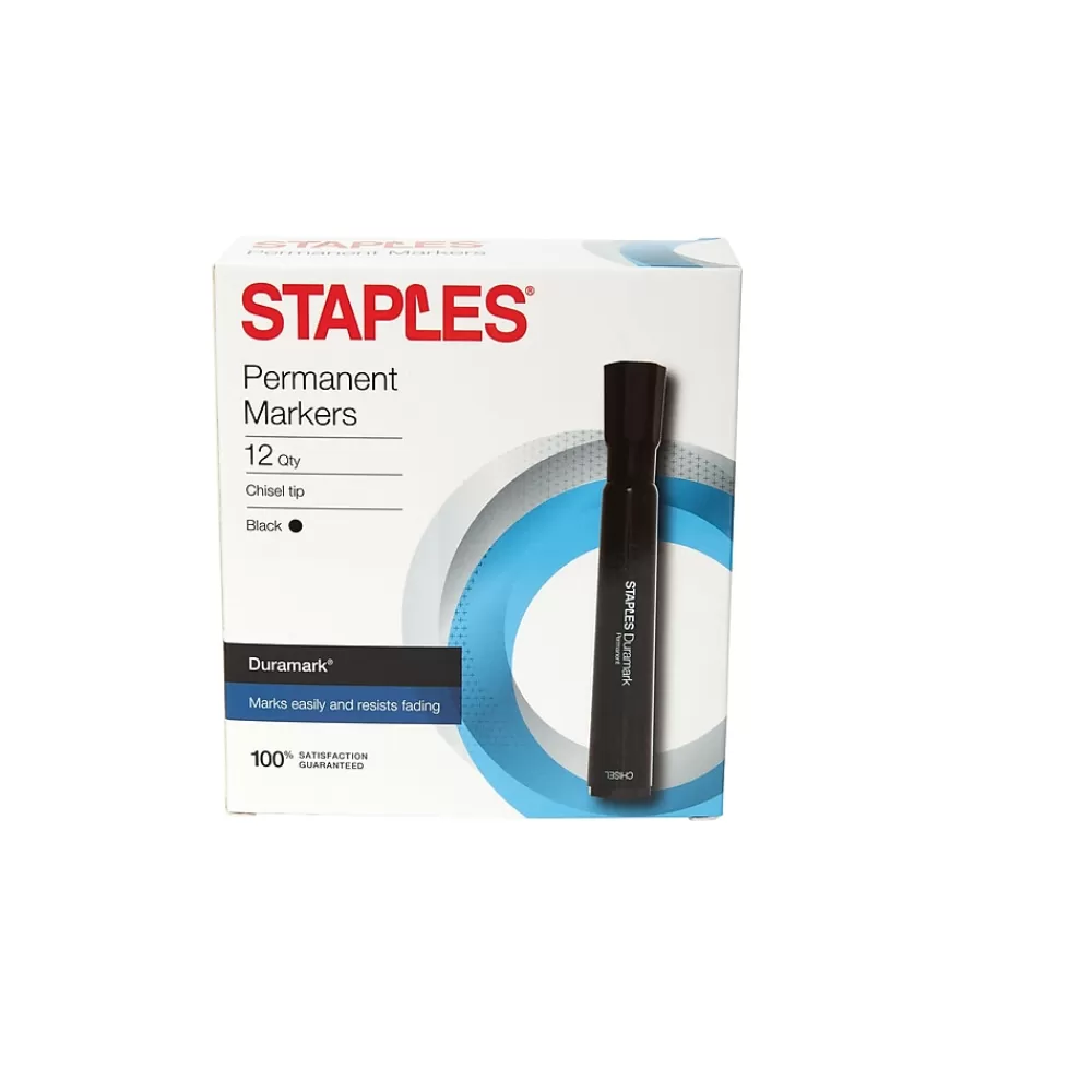 Staples Markers<DuraMark Tank Permanent Marker, Chisel Tip, Black, 12/Pack (10403-CC)