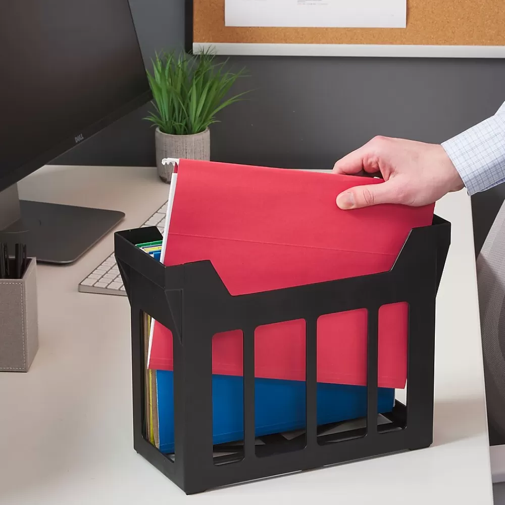Staples File Storage<® File Caddy with File Folders, Open Lid, Letter, Black (10613)