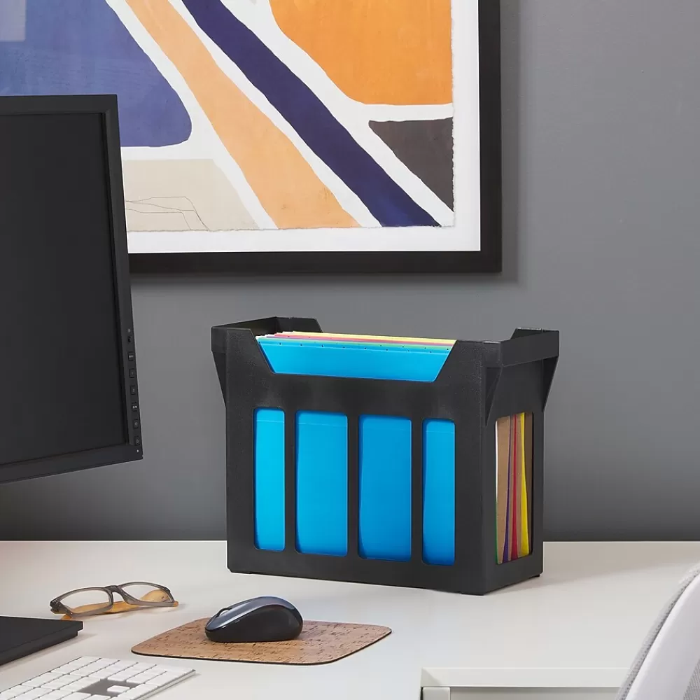 Staples File Storage<® File Caddy with File Folders, Open Lid, Letter, Black (10613)