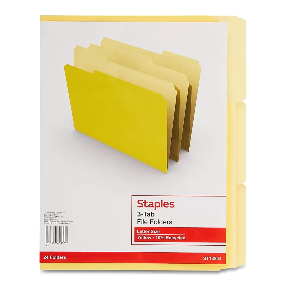 Staples File Folders<File Folders, 1/3-Cut Tab, Letter Size, , 24/Pack (ST13844-CC)