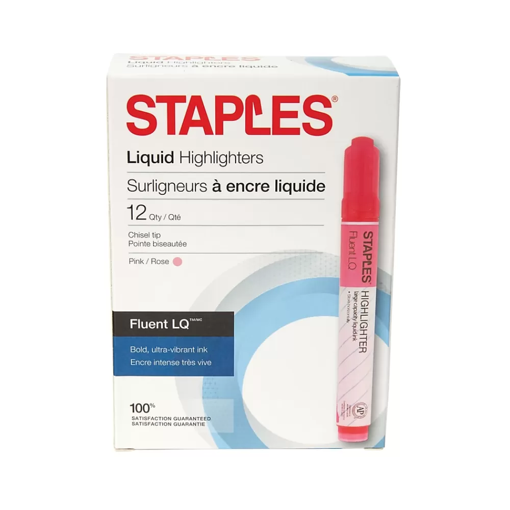 Staples Highlighters<® Fluent LQ™ Highlighters, Pink, 12pk