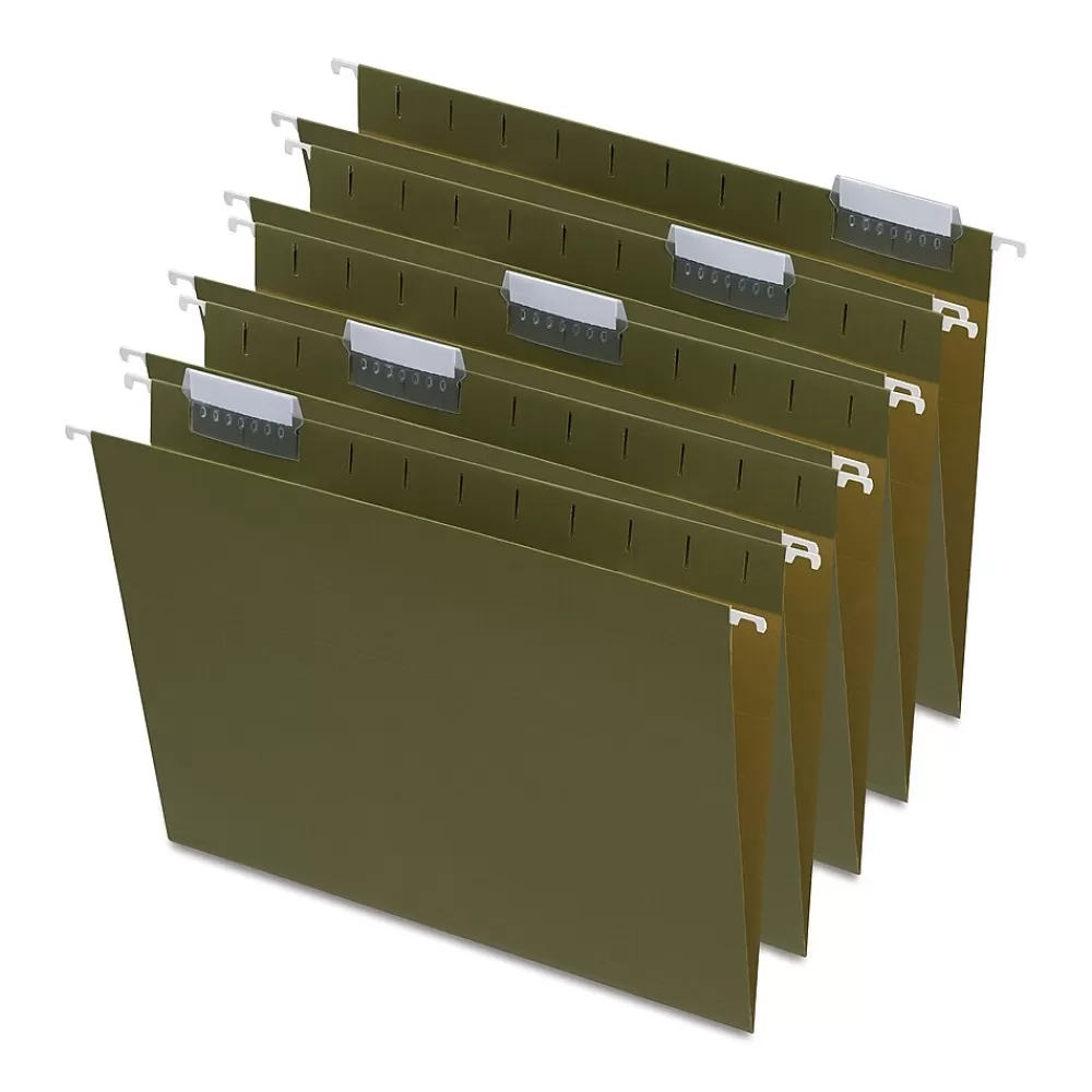 Staples Hanging File Folders<Hanging File Folders, 1/5-Cut Tab, LLetter Size, Standard Green, 50/Box (45444-US)