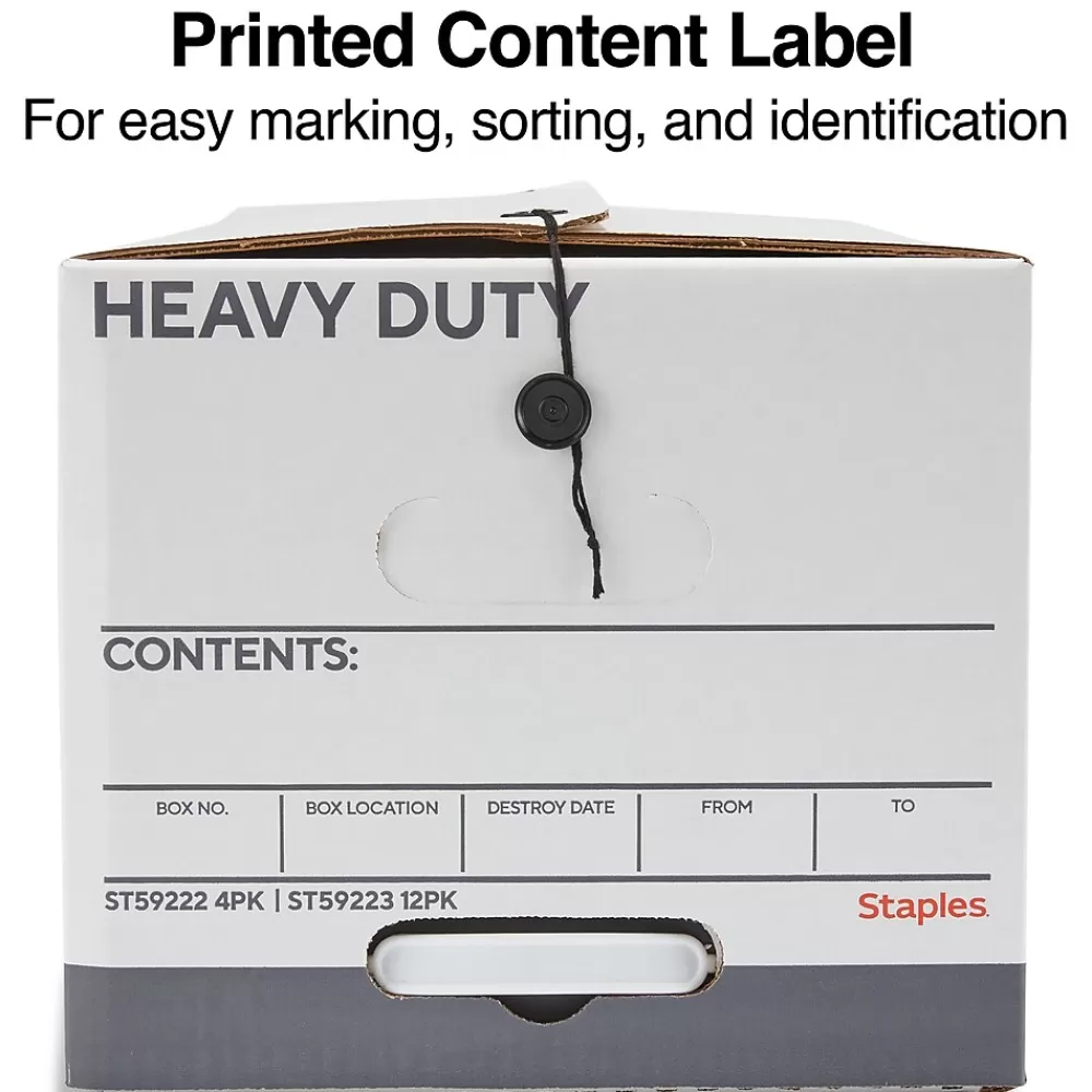 Staples File Storage<Heavy Duty File Box, String and Button Lid, Letter, White/Gray, 4/Pack (TR59222)