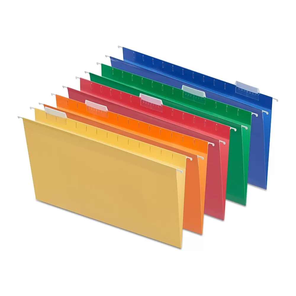 Staples Hanging File Folders<Heavy Duty Reinforced Hanging File Folders, 1/5-Cut Tab, Legal Size, Assorted Colors, 25/Box (ST18657-CC)