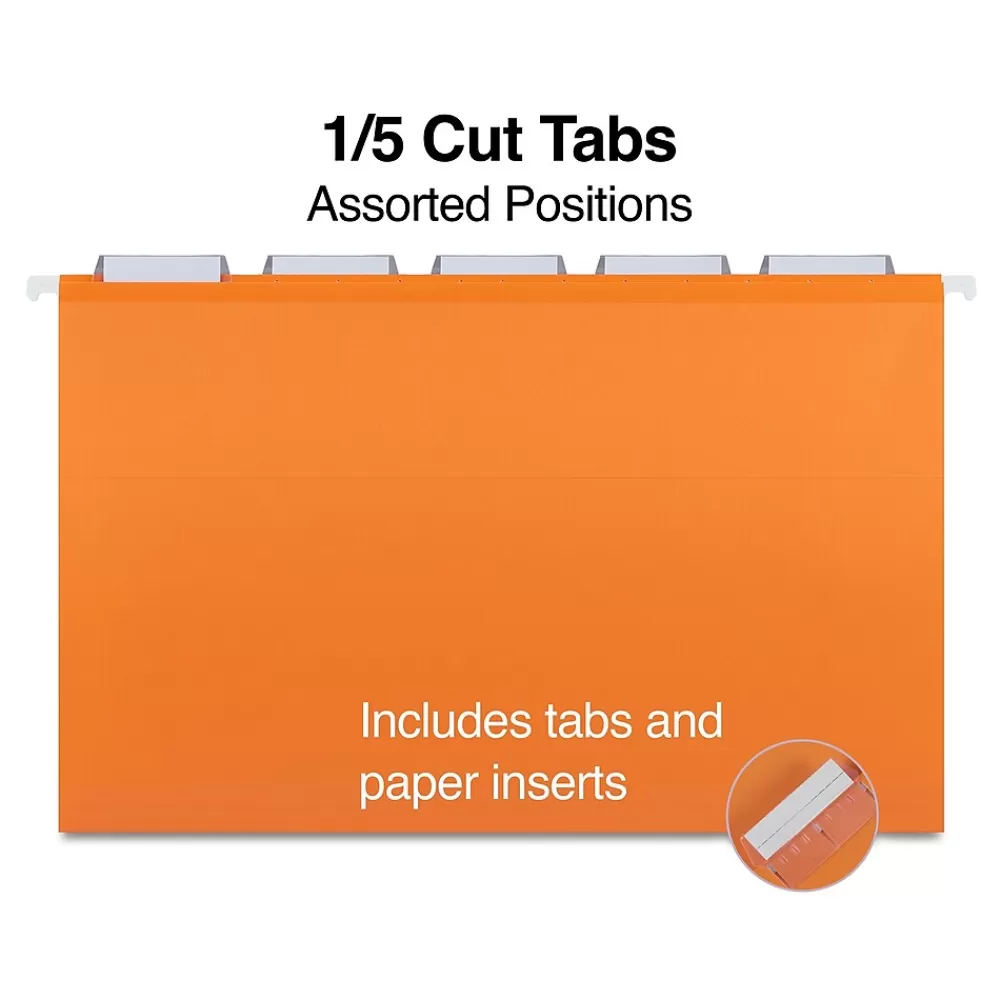 Staples Hanging File Folders<Heavy Duty Reinforced Hanging File Folders, 1/5-Cut Tab, Legal Size, Assorted Colors, 25/Box (ST18657-CC)