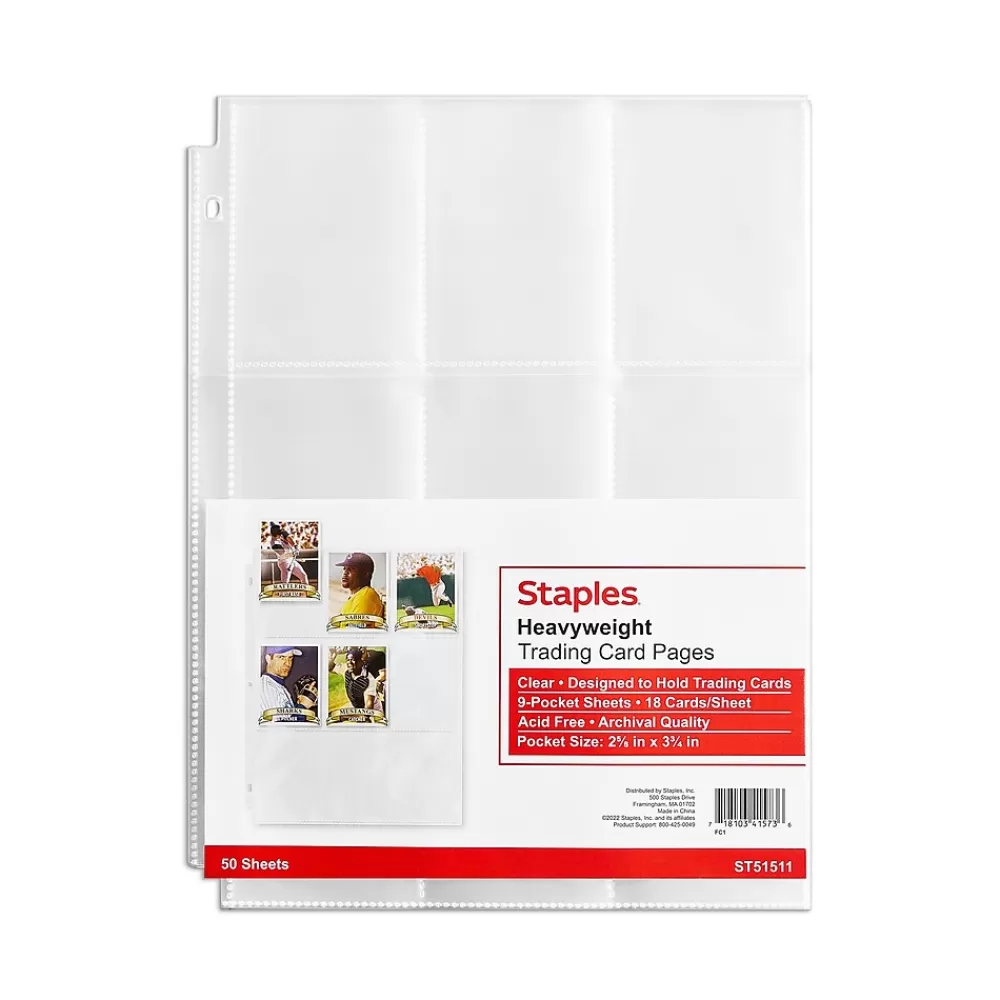 Staples Sheet Protectors<Heavy Weight Trading Card Pages, 8.5" x 11", Clear, 50/Pack (51511)