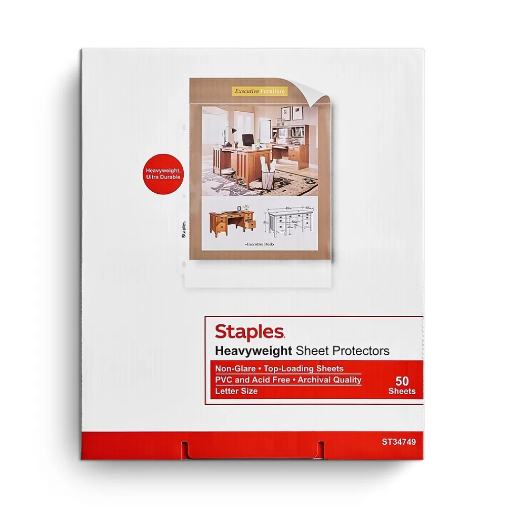 Staples Sheet Protectors<Heavyweight Non-Glare Sheet Protector, 8.5" x 11", Clear, 50/Box (34749)