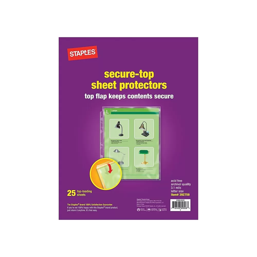 Staples Sheet Protectors<Heavyweight Secure-Top Sheet Protectors, Clear, 25/Pack (15953)