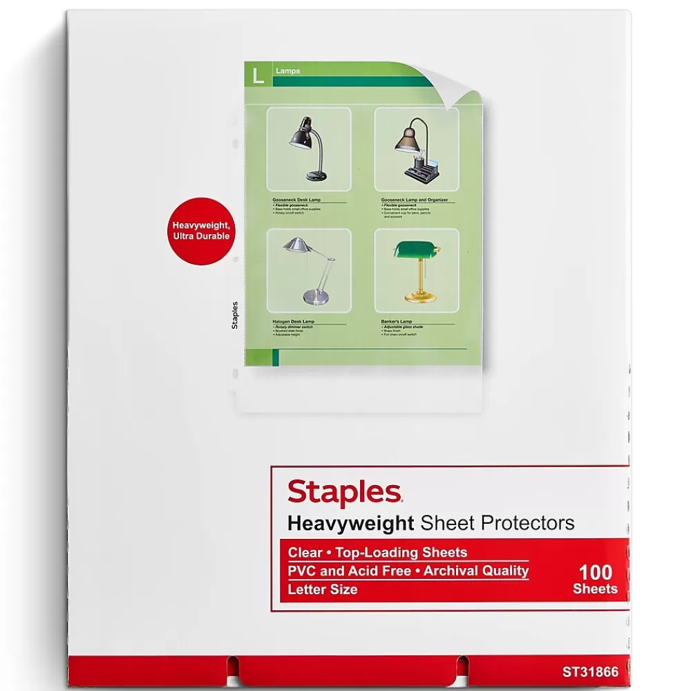 Staples Sheet Protectors<Heavyweight Sheet Protector, 8.5" x 11", Clear, 100/Box (31866)