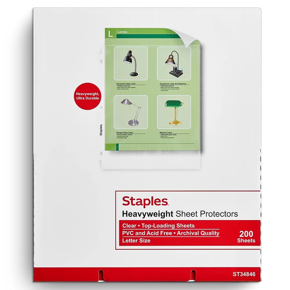 Staples Sheet Protectors<Heavyweight Sheet Protector, 8.5" x 11", Clear, 200/Box (34846)