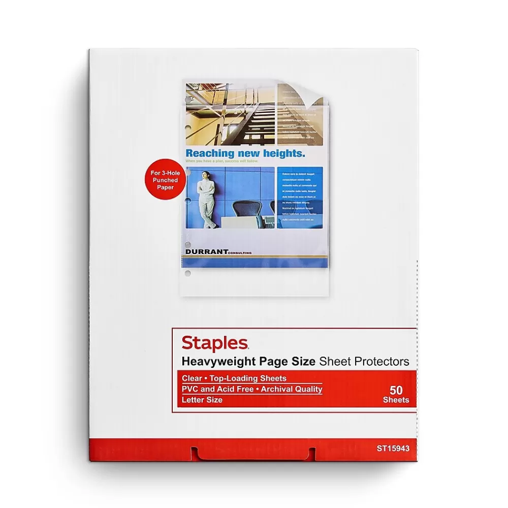 Staples Sheet Protectors<Heavyweight Sheet Protector, 8.5" x 11", Clear, 50/Box (15943-CC)