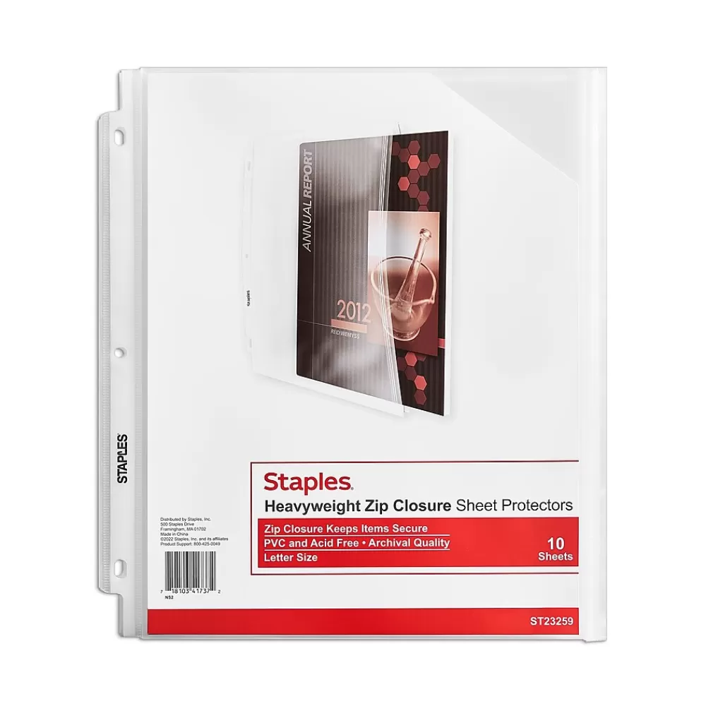 Staples Sheet Protectors<Heavyweight Sheet Protector, 8.5" x 11", Clear, 10/Pack (23259)