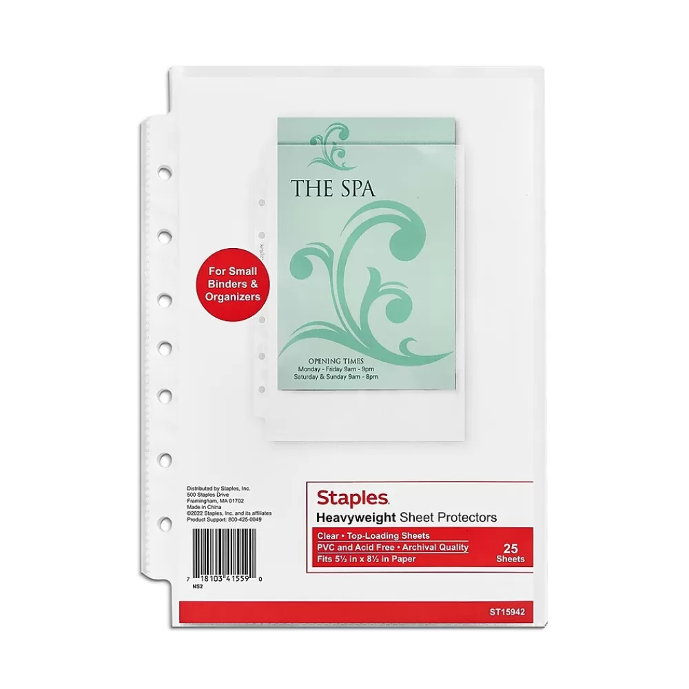 Staples Sheet Protectors<Heavyweight Sheet Protector, 5.5" x 8.5", Clear, 25/Pack (15942)