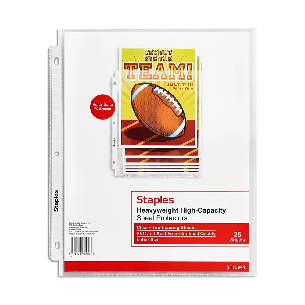 Staples Sheet Protectors<High-Capacity Heavyweight Sheet Protectors, 8.5" x 11", Diamond Clear, 25/Pack (15944)