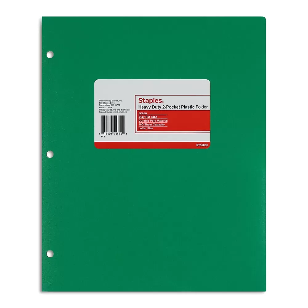 Staples Pocket Folders<3-Hole Punched 2-Pocket Plastic Portfolio Folder, (ST52806-CC)