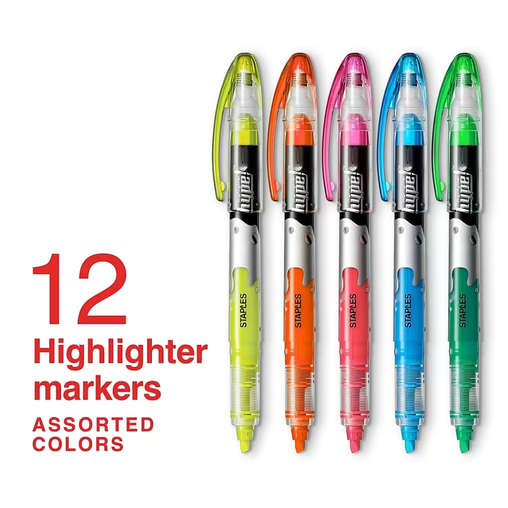 Staples Highlighters<Hype! Stick Highlighters, Chisel, Assorted, Dozen (14598)
