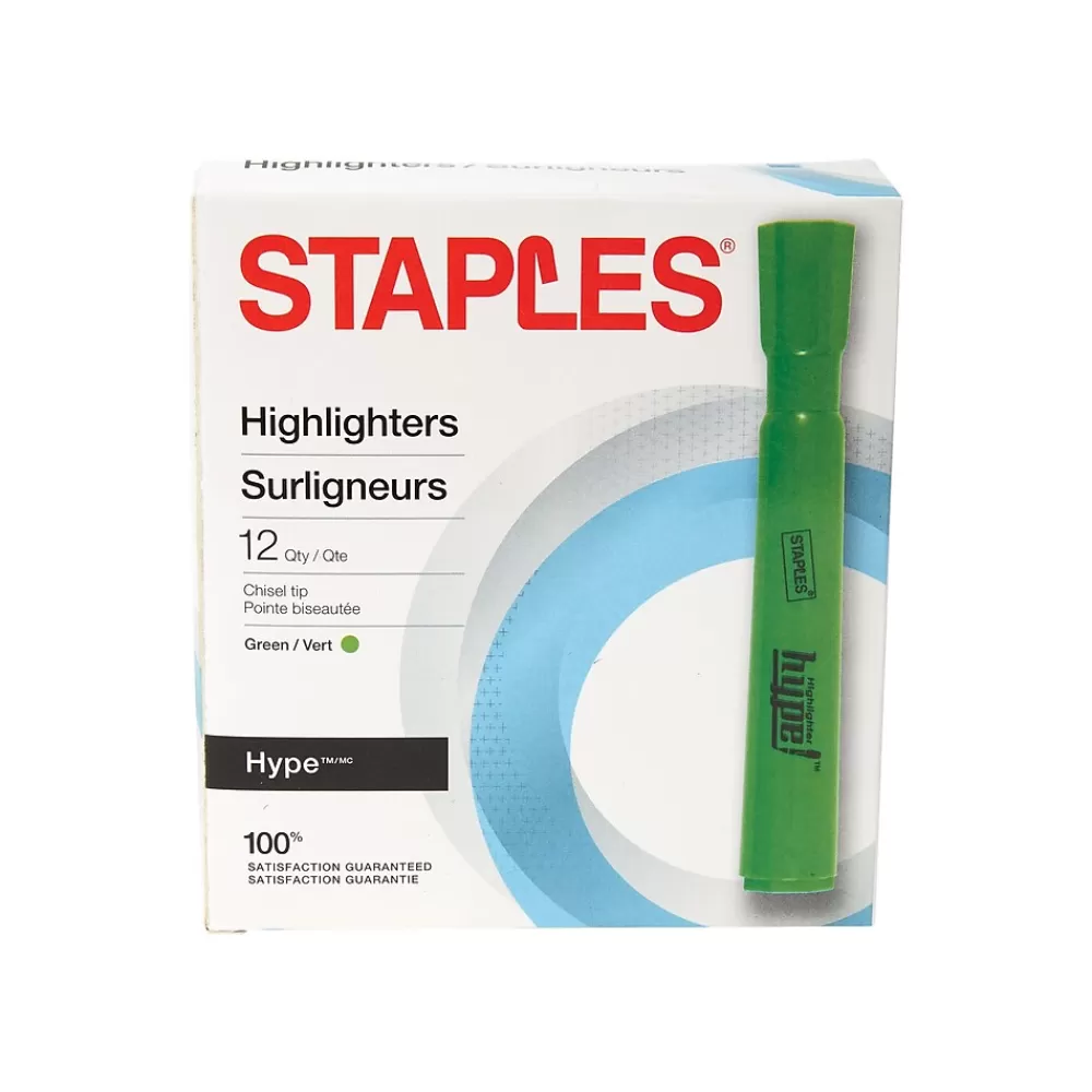 Staples Highlighters<Hype Tank Highlighters, Chisel Tip, Green, Dozen (28559)