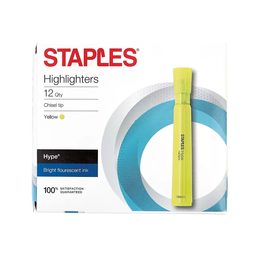 Staples Highlighters<Hype Tank Highlighters, Chisel Tip, Yellow, Dozen (29203-CC)