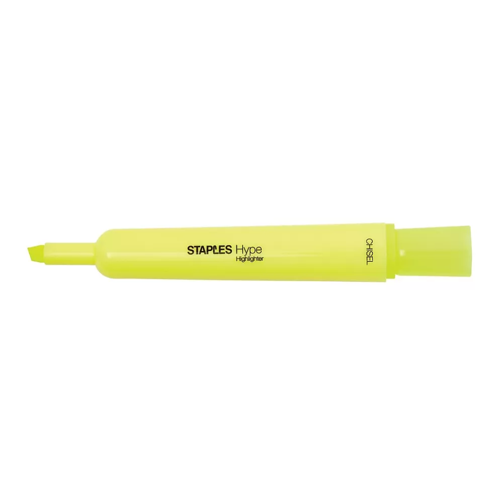 Staples Highlighters<Hype Tank Highlighters, Chisel Tip, Yellow, Dozen (29203-CC)