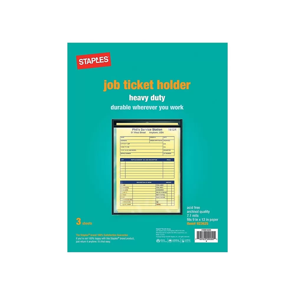 Staples Sheet Protectors<Job Ticket Holders, 9" x 12", Clear, 3/Pack (15949/75255)