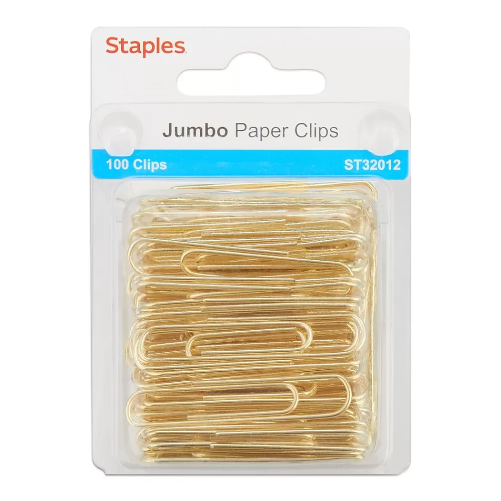 Staples Clips & Fasteners<Jumbo Paper Clips, Gold, 100/Pack (32012)