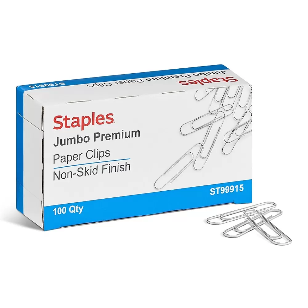 Staples Clips & Fasteners<Jumbo Paper Clips, Silver, 100/Box (A7026601A)