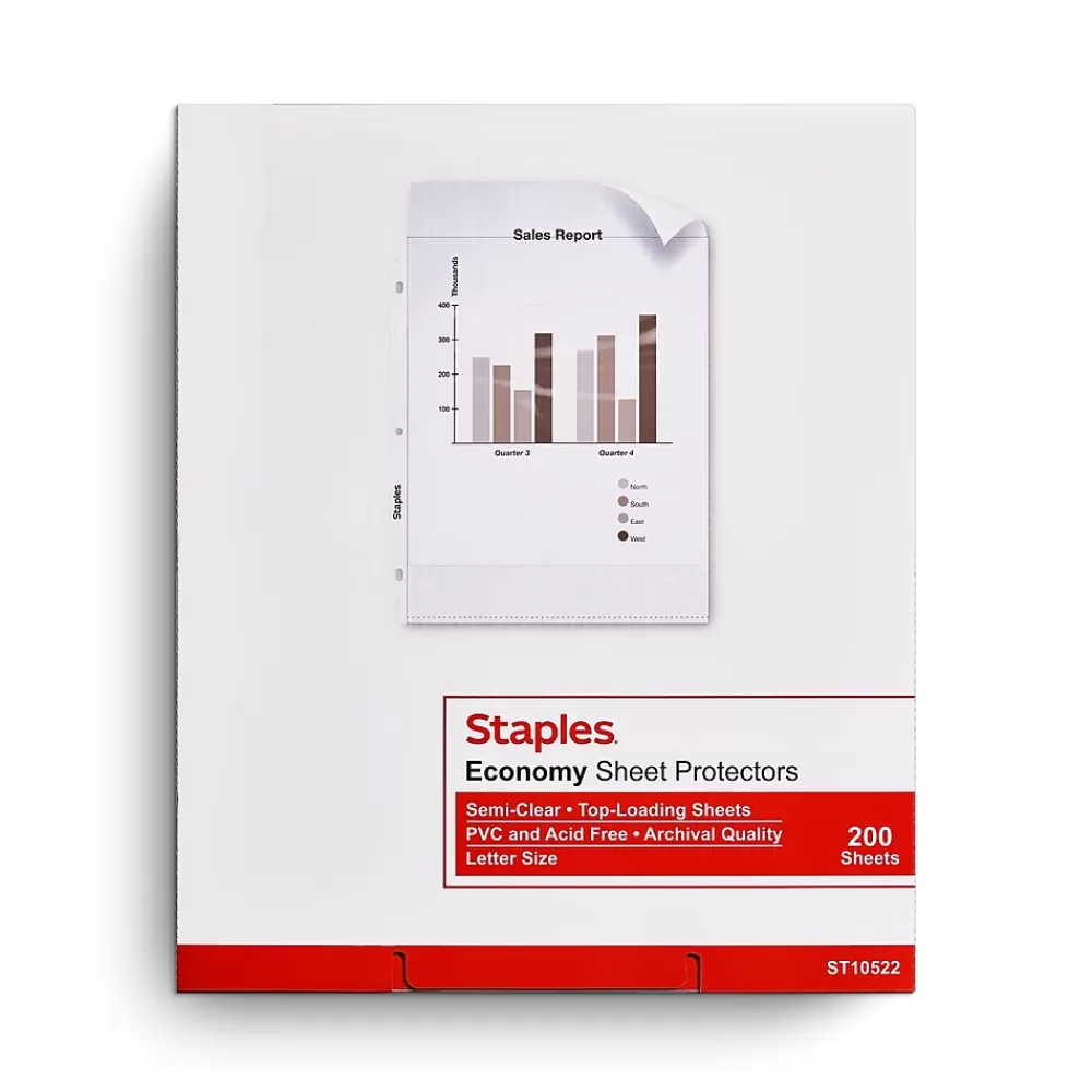 Staples Sheet Protectors<Lightweight Sheet Protector, 8.5" x 11", Clear, 200/Box (10522-CC)