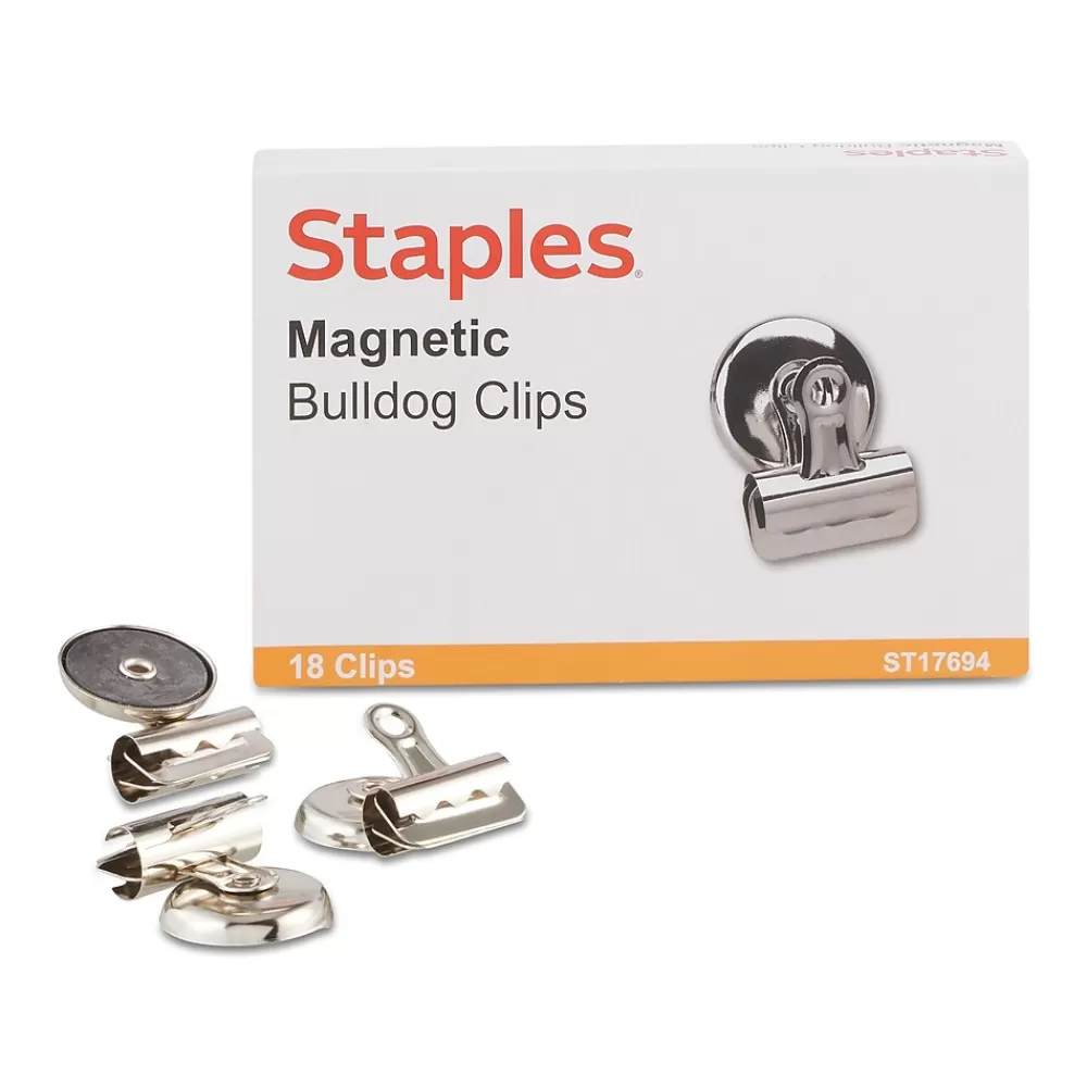 Staples Clips & Fasteners<Magnetic Bulldog Clips, 1.25"W, Metallic, 18/Pack (17694)