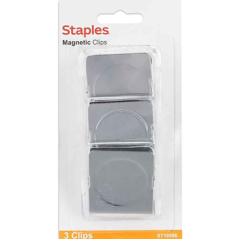 Staples Clips & Fasteners<Magnetic Clips, 1.75"W, Silver, 3/Pack (10596)