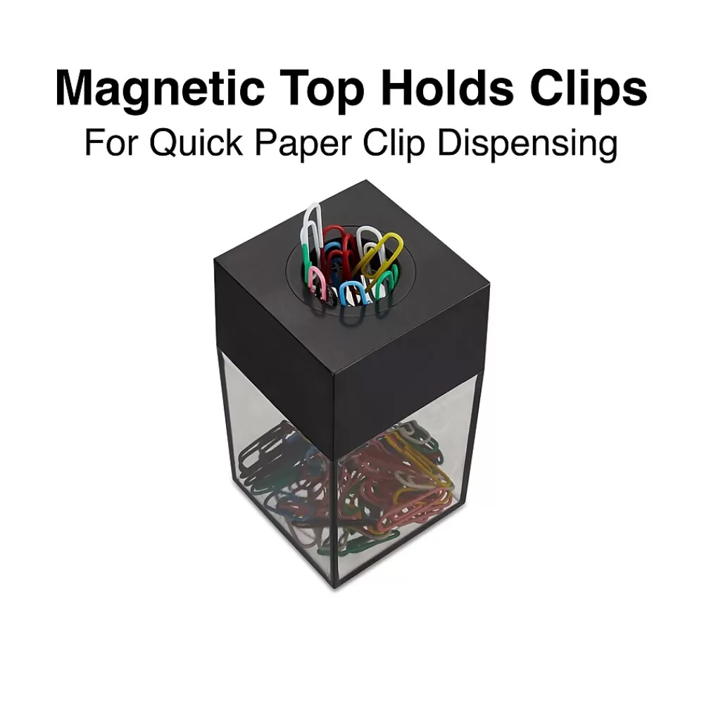 Staples Clips & Fasteners<Magnetic Paper Clip Dispenser, Clear/Black (10590)