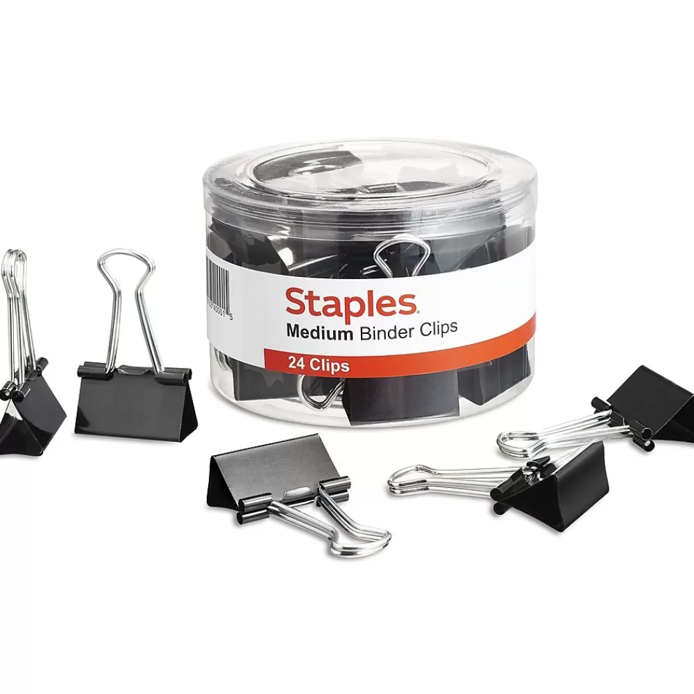 Staples Clips & Fasteners<Medium Binder Clips, 0.63" Capacity, Black, 24 Clips/Pack (ST10668/10668)