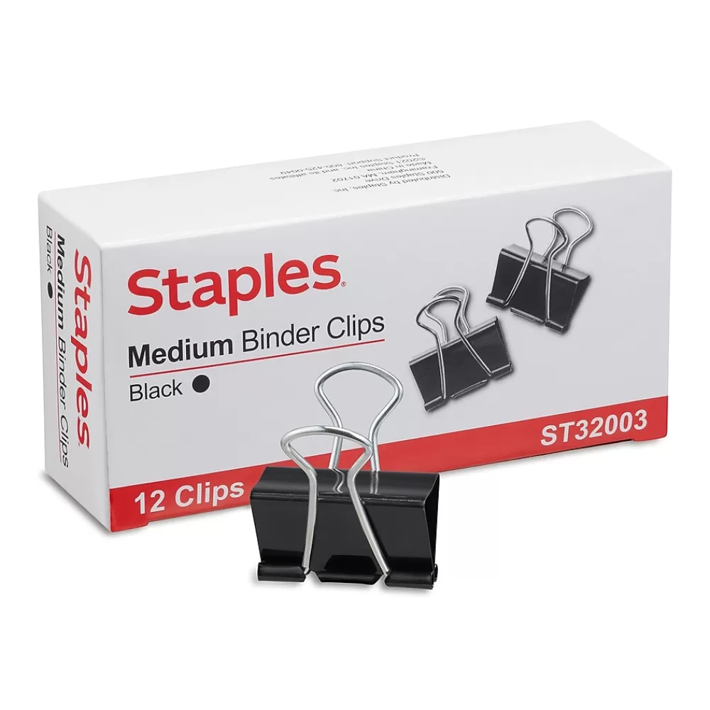 Staples Clips & Fasteners<Medium Binder Clips, 0.63" Capacity, Black, 144 Clips/Pack (ST32003/32003)