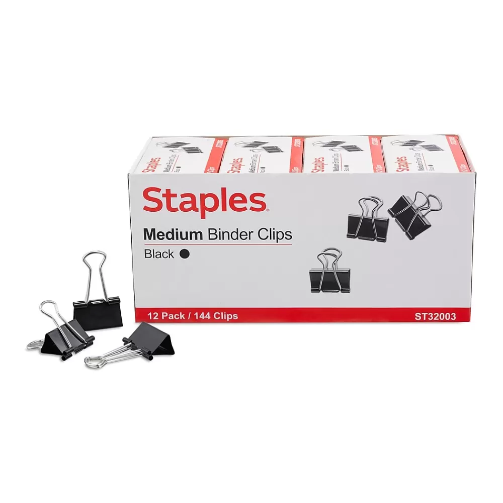 Staples Clips & Fasteners<Medium Binder Clips, Medium, Black, 576/Carton (32003)