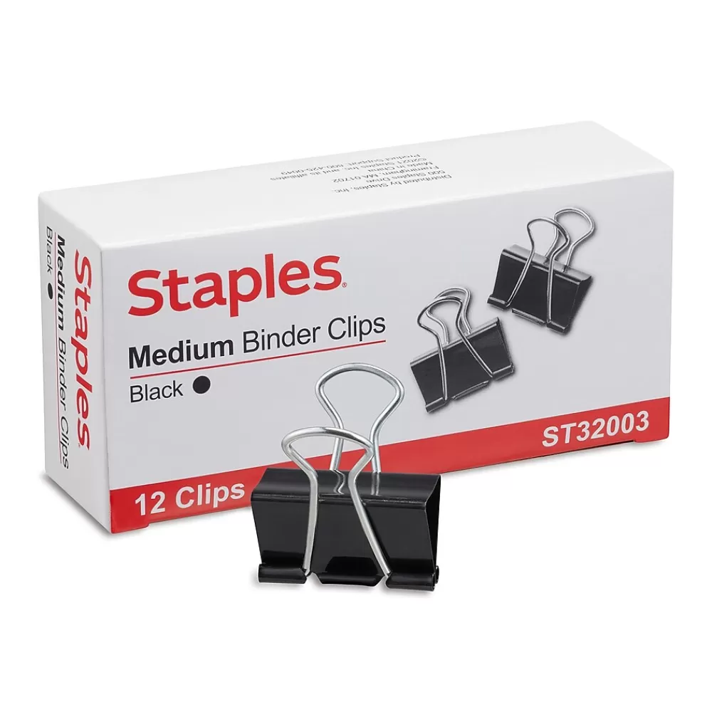 Staples Clips & Fasteners<Medium Binder Clips, Medium, Black, 576/Carton (32003)