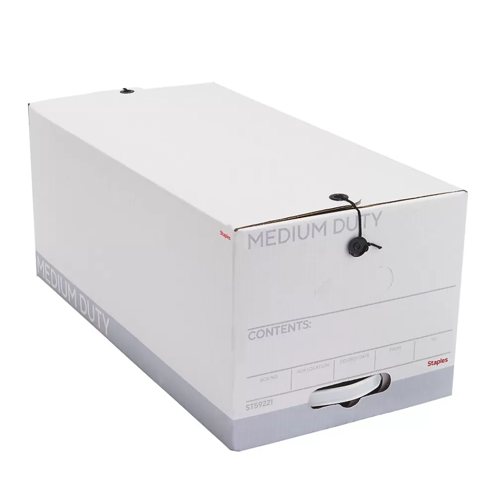 Staples File Storage<Medium Duty File Box, String and Button Lid, Letter, White/Gray, 12/Case (TR59221)