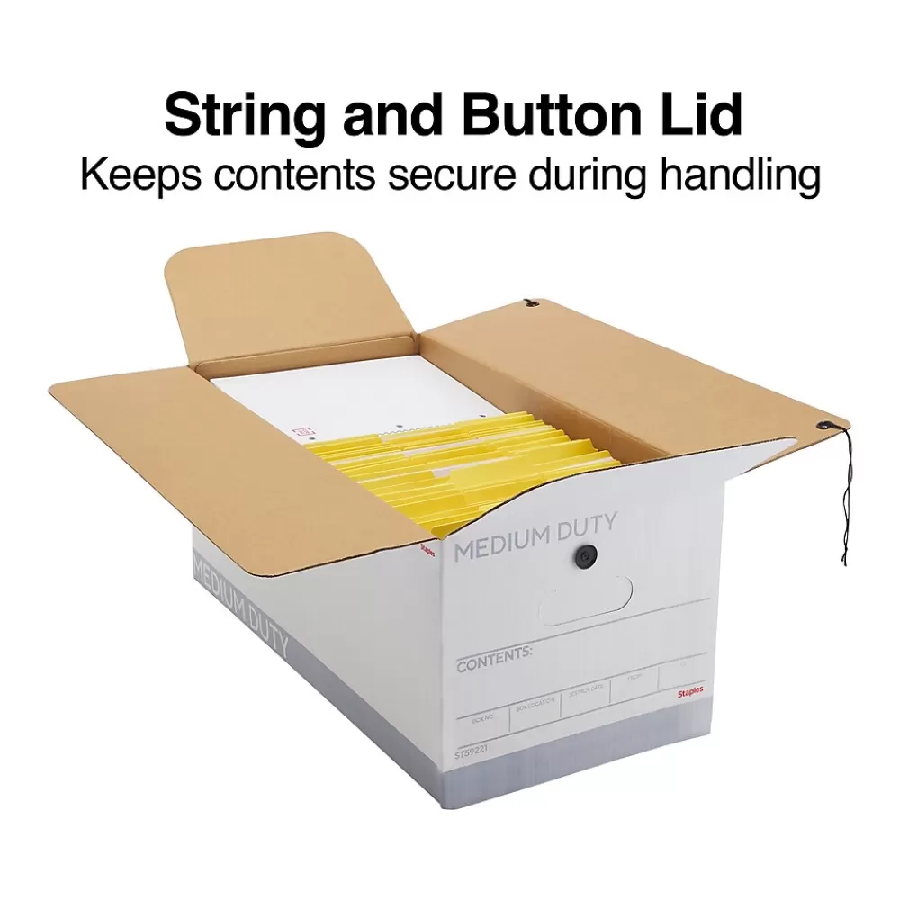 Staples File Storage<Medium Duty File Box, String and Button Lid, Letter, White/Gray, 12/Case (TR59221)